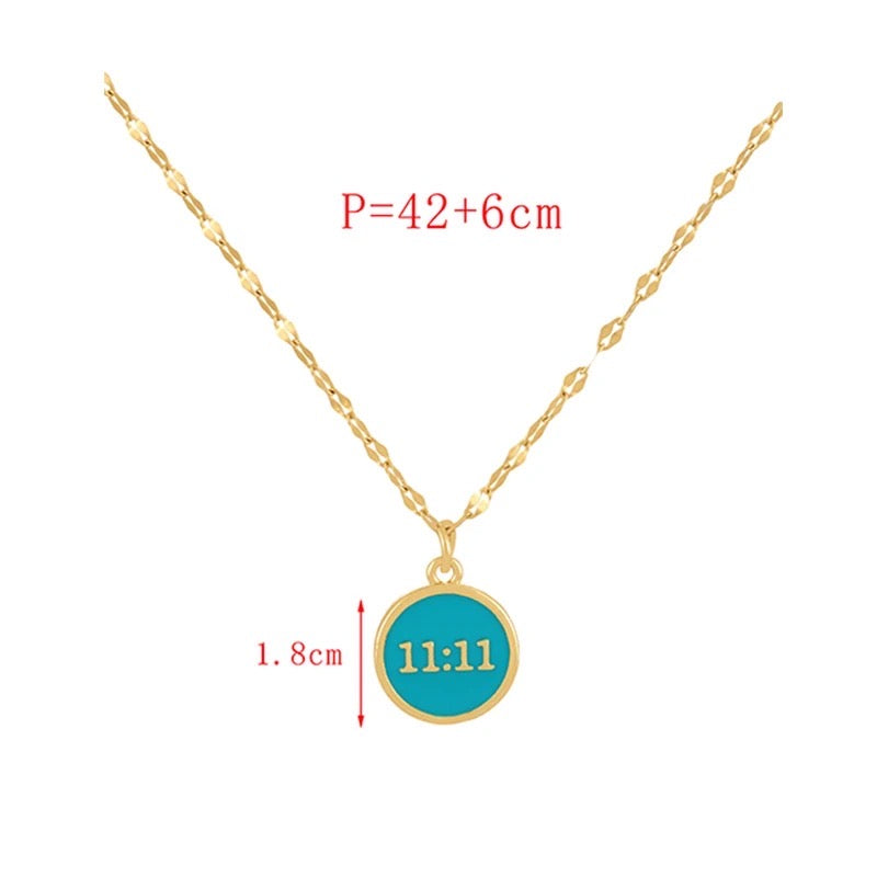 Gold Titanium Plated 11:11 Angel Number Necklace | Colorful Pendants