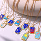 Dainty Gold Blue Enamel Tarot Card themed Necklaces