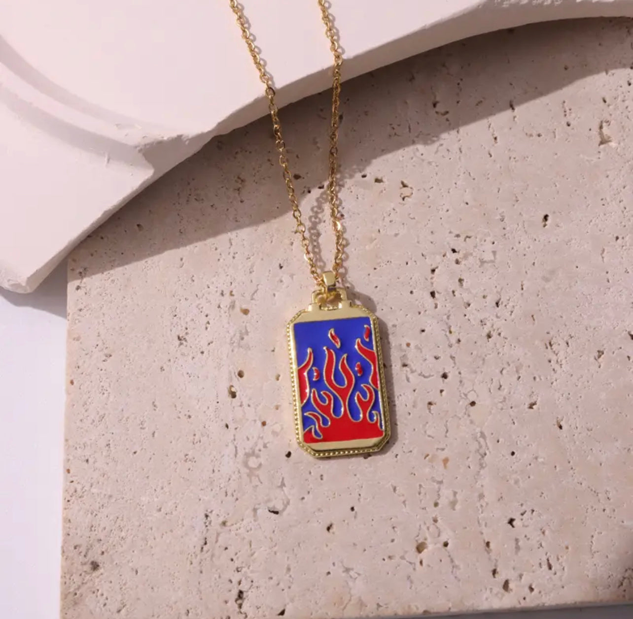 Dainty Gold Blue Enamel Tarot Card themed Necklaces