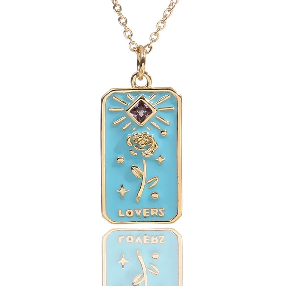 Dainty 'The Lovers' Colorful Enamel Necklace | Tarot Card themed Jewelry