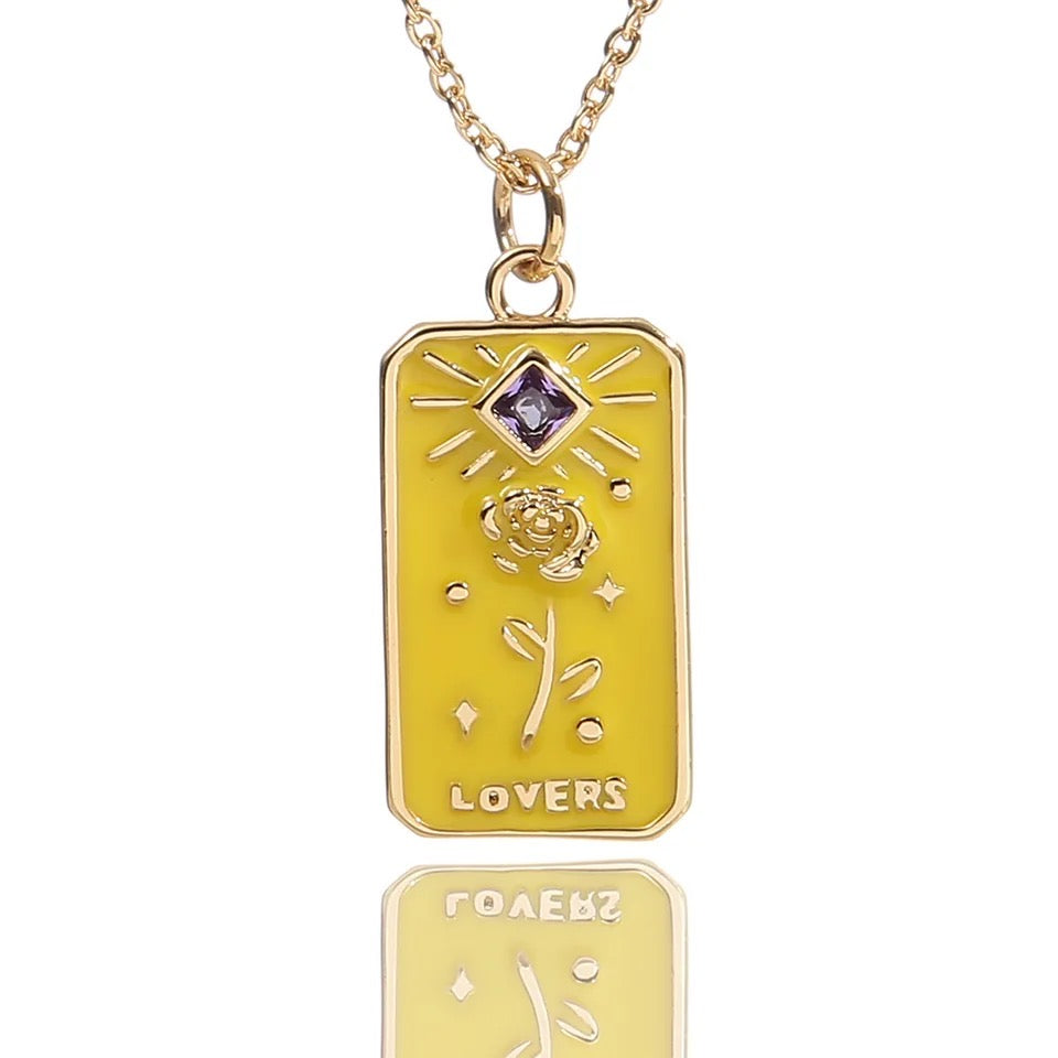 Dainty 'The Lovers' Colorful Enamel Necklace | Tarot Card themed Jewelry