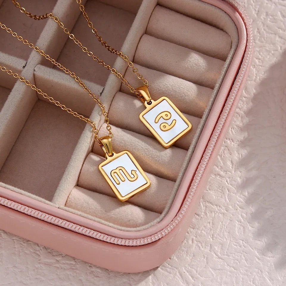 18k Gold - White Enamel Zodiac Sign Necklace | Dynamic Astrology Jewelry