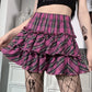 Pink and Red Whimsical Plaid Gothic Mini Skirt, Emo and Whimsigothic Style