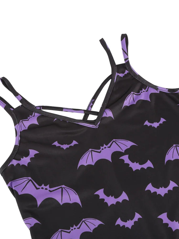 Vintage Witchy Dress | A-Line Spaghetti Strap Camisole | Bats, Halloween