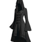 Women's Black, Red, and Blue Grommet Gothic Hooded Top Flare Sleeve Dress