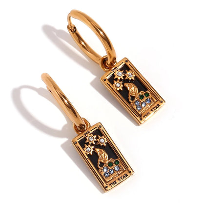 Tarot Card Hoop Earrings Women Stainless Steel 18K Gold Plated