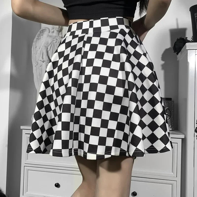 Black and White Chequered Gothic Skirt