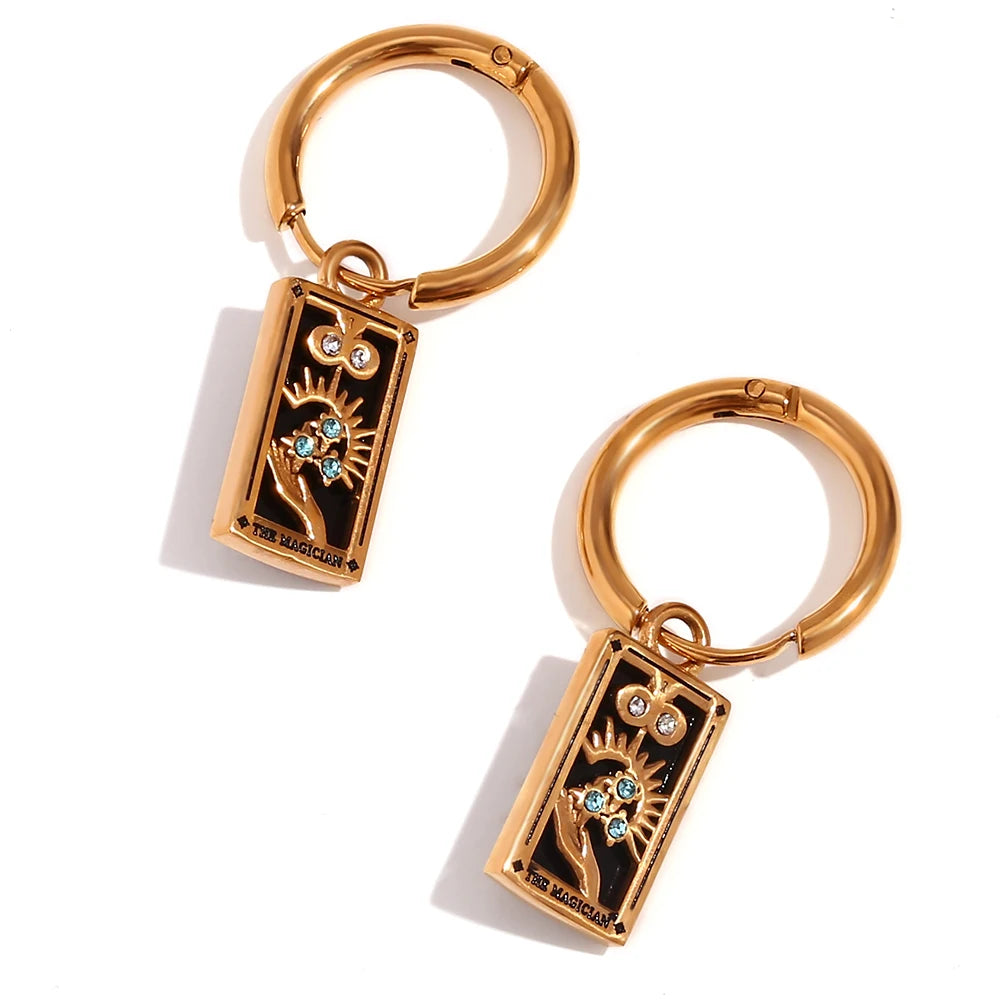 Tarot Card Hoop Earrings Women Stainless Steel 18K Gold Plated