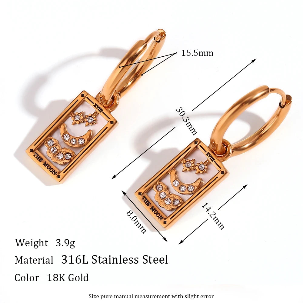 Tarot Card Hoop Earrings Women Stainless Steel 18K Gold Plated