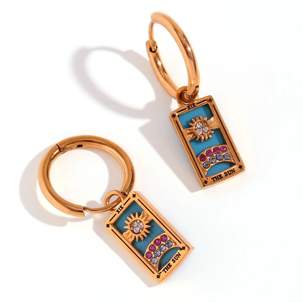 Tarot Card Hoop Earrings Women Stainless Steel 18K Gold Plated