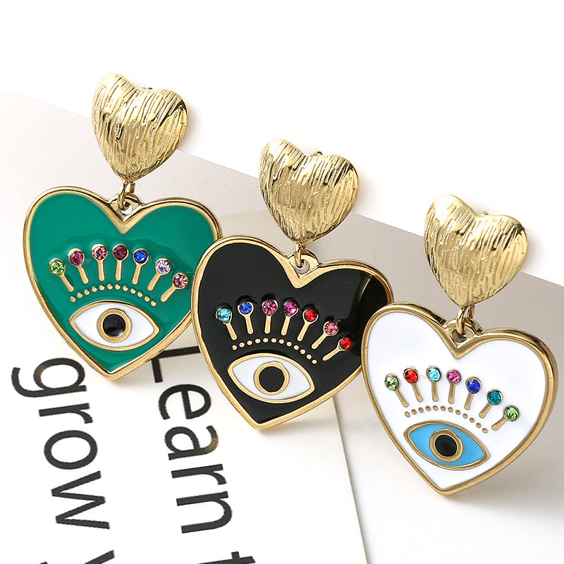 Colorful Evil Eye Heart Earrings | 14k Gold Plated | Nazar Jewelry