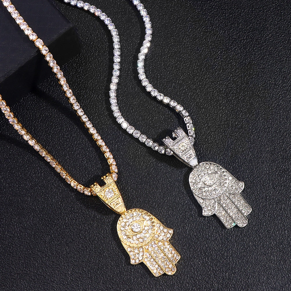 Gold Hamsa Evil Eye Necklace | Elegant Crystal Spiritual Jewelry