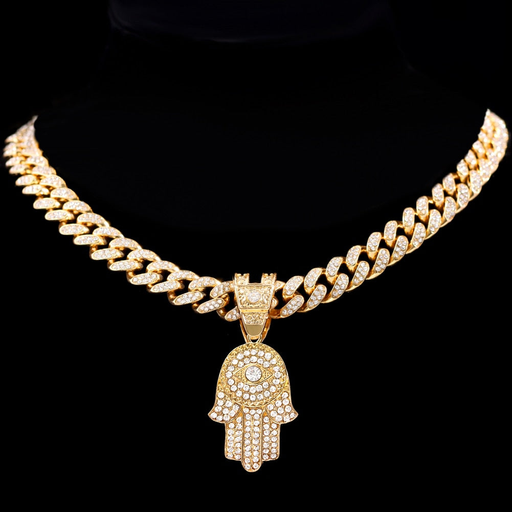 Gold Hamsa Evil Eye Necklace | Elegant Crystal Spiritual Jewelry