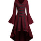 Women's Black, Red, and Blue Grommet Gothic Hooded Top Flare Sleeve Dress