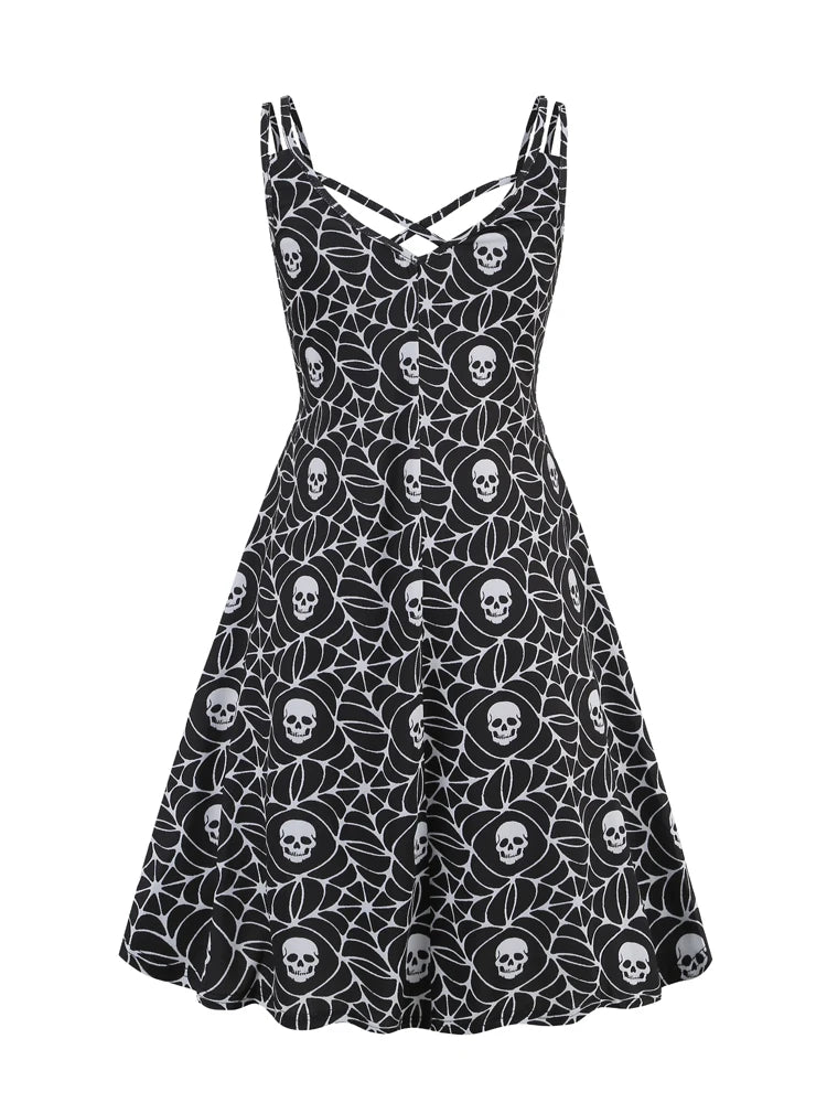 Vintage Witchy Dress | A-Line Spaghetti Strap Camisole | Bats, Halloween Red / XXL Vintage Witchy Dress | A-Line Spaghetti Strap Camisole | Bats, Halloween Red / XXL