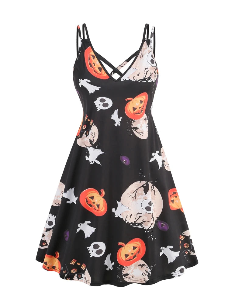 Vintage Witchy Dress | A-Line Spaghetti Strap Camisole | Bats, Halloween