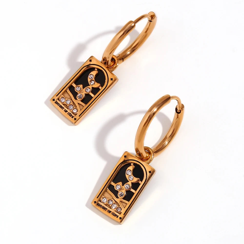 Tarot Card Hoop Earrings Women Stainless Steel 18K Gold Plated