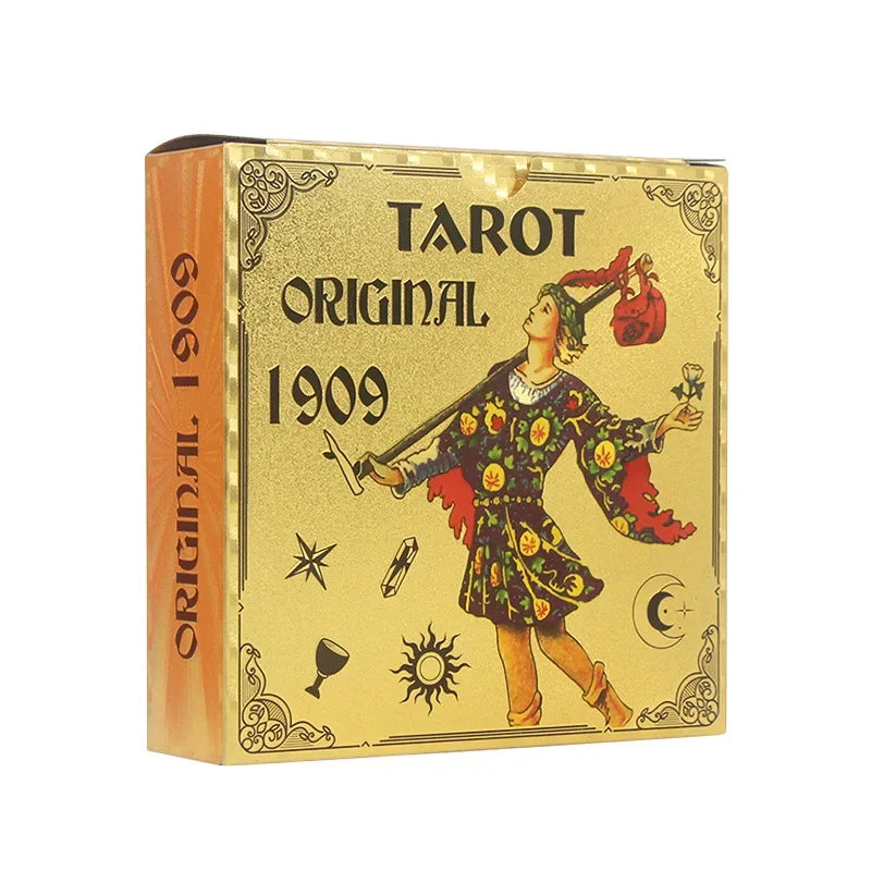 1909 Circular Gold Foil Tarot Card Deck Set - Rider-Waite-Smith Unique Round Deck