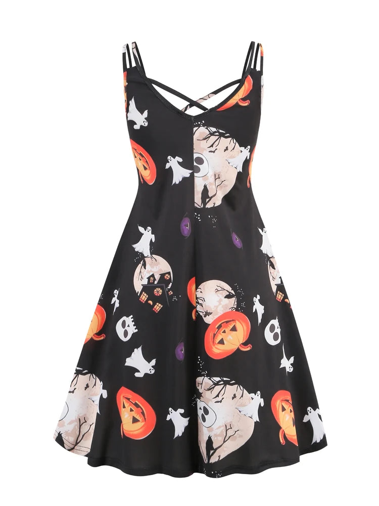 Vintage Witchy Dress | A-Line Spaghetti Strap Camisole | Bats, Halloween