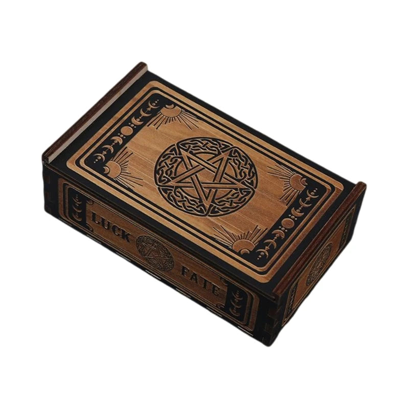 Tarot Card Storage Box, Wooden Deck Storage Case Star - Moon Design