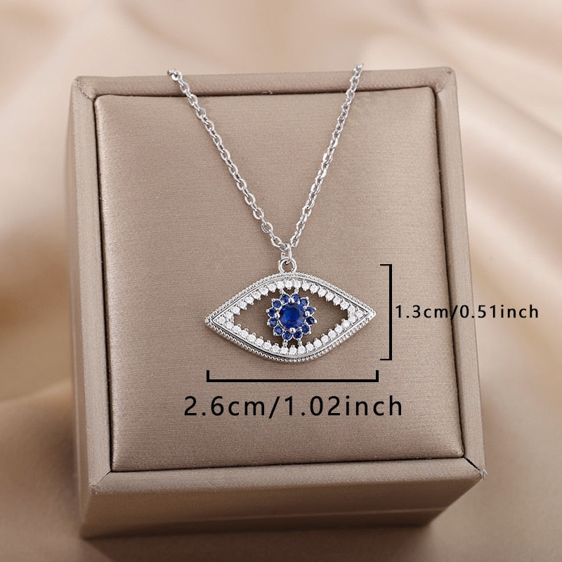 Turkish Evil Eye Gold Pendant Necklace for Women | Natural Crystal Cubic Zirconia