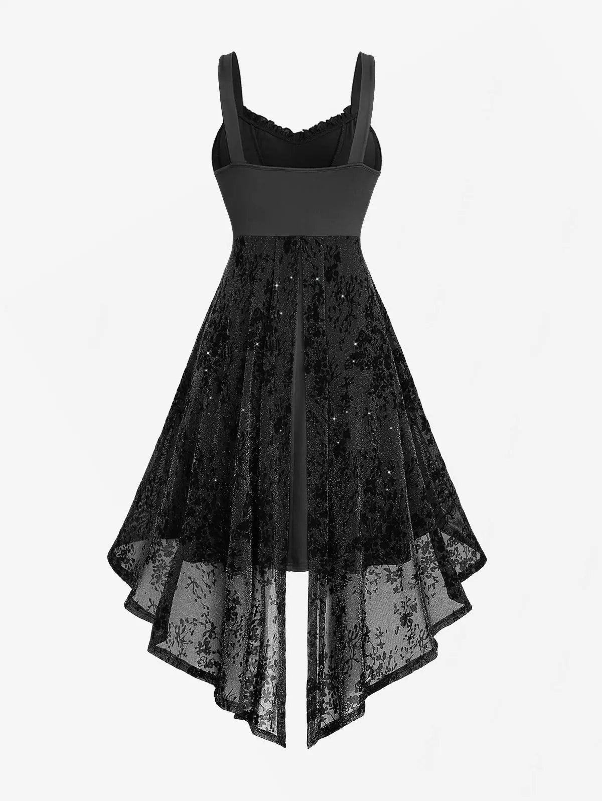 Women's Gothic Black Dress, Belt and Layered and Split