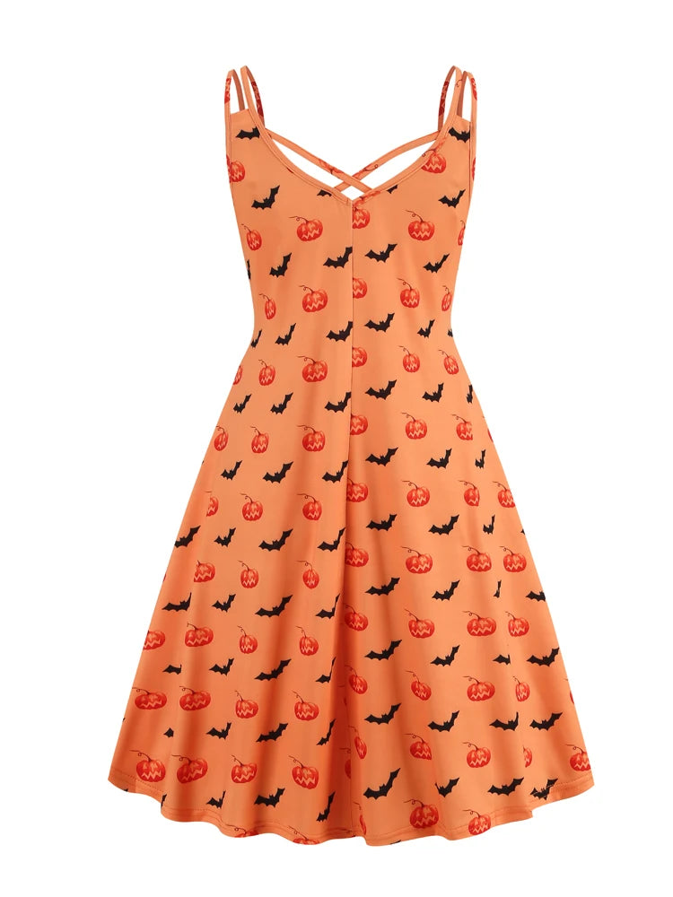 Vintage Witchy Dress | A-Line Spaghetti Strap Camisole | Bats, Halloween