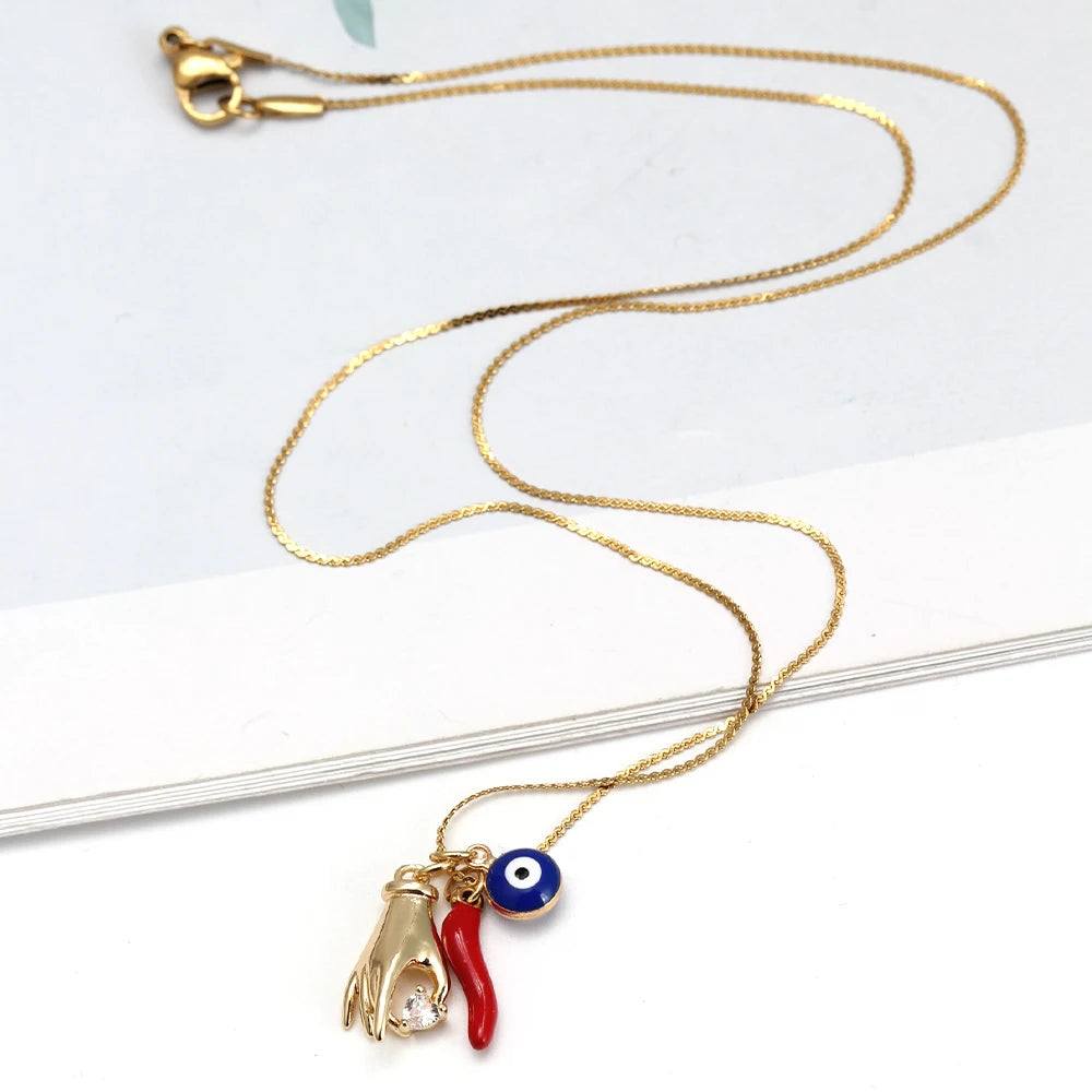 Evil Eye Handmade Chilli Pepper Pendant Necklace Turkish Evil Eye Jewelry