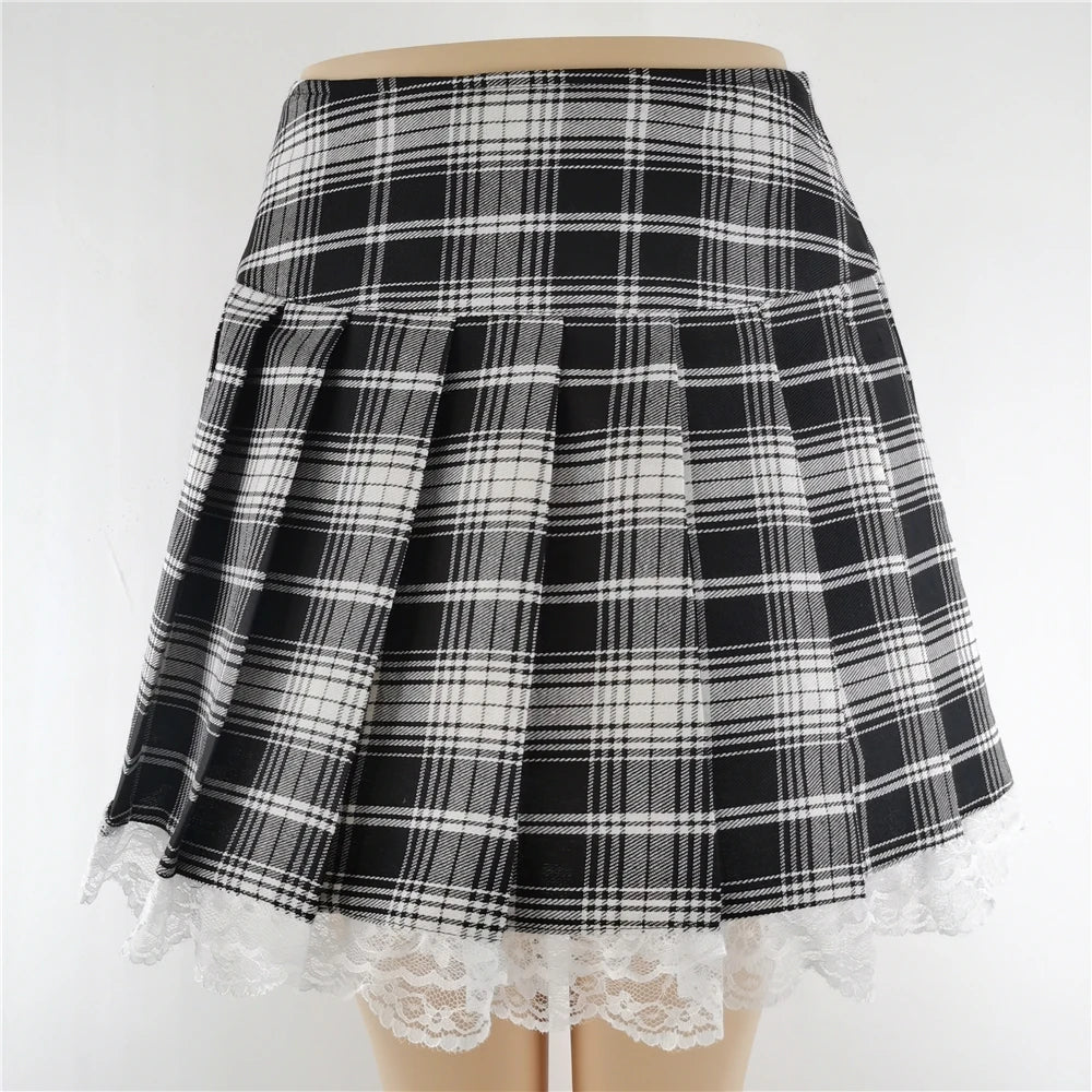 Red Plaid Lace Mini Skirt, Gothic and Emo Style