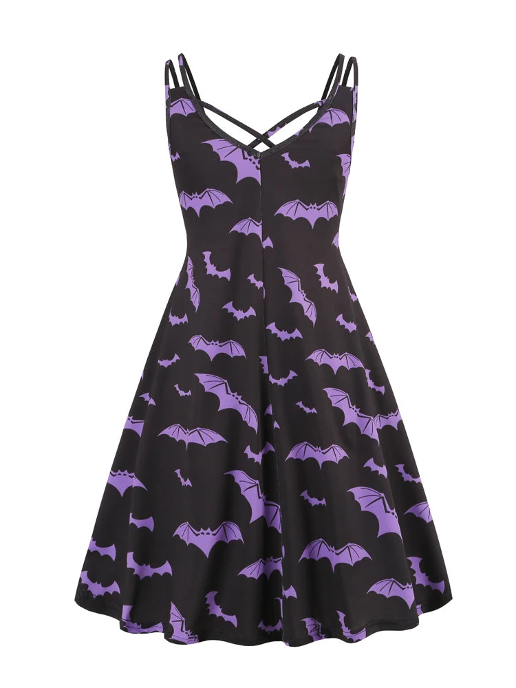 Vintage Witchy Dress | A-Line Spaghetti Strap Camisole | Bats, Halloween