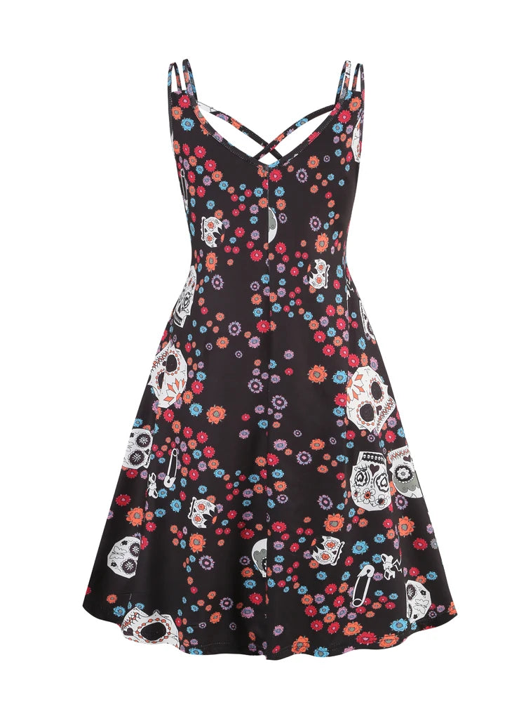 Vintage Witchy Dress | A-Line Spaghetti Strap Camisole | Bats, Halloween Red / XXL Vintage Witchy Dress | A-Line Spaghetti Strap Camisole | Bats, Halloween Red / XXL