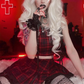 Red Plaid Lace Mini Skirt, Gothic and Emo Style