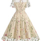 Elegant Floral Embroidered A-Line Dress with Mesh Butterfly Sleeves