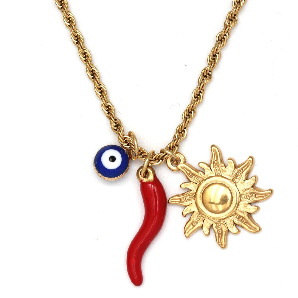 Evil Eye Handmade Chilli Pepper Pendant Necklace Turkish Evil Eye Jewelry