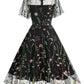 Elegant Floral Embroidered A-Line Dress with Mesh Butterfly Sleeves