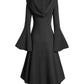 Women's Black, Red, and Blue Grommet Gothic Hooded Top Flare Sleeve Dress