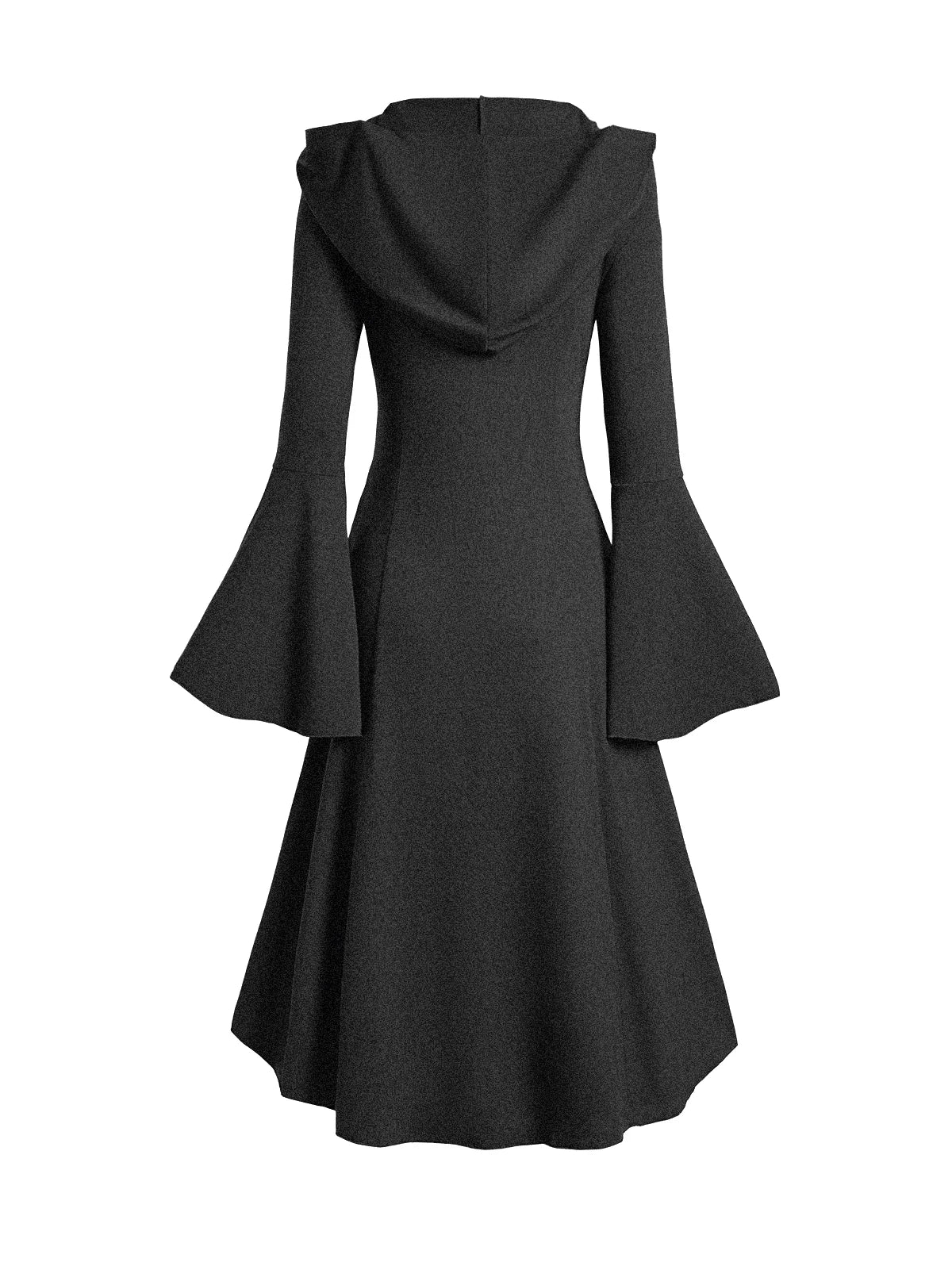 Women's Black, Red, and Blue Grommet Gothic Hooded Top Flare Sleeve Dress