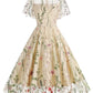 Elegant Floral Embroidered A-Line Dress with Mesh Butterfly Sleeves