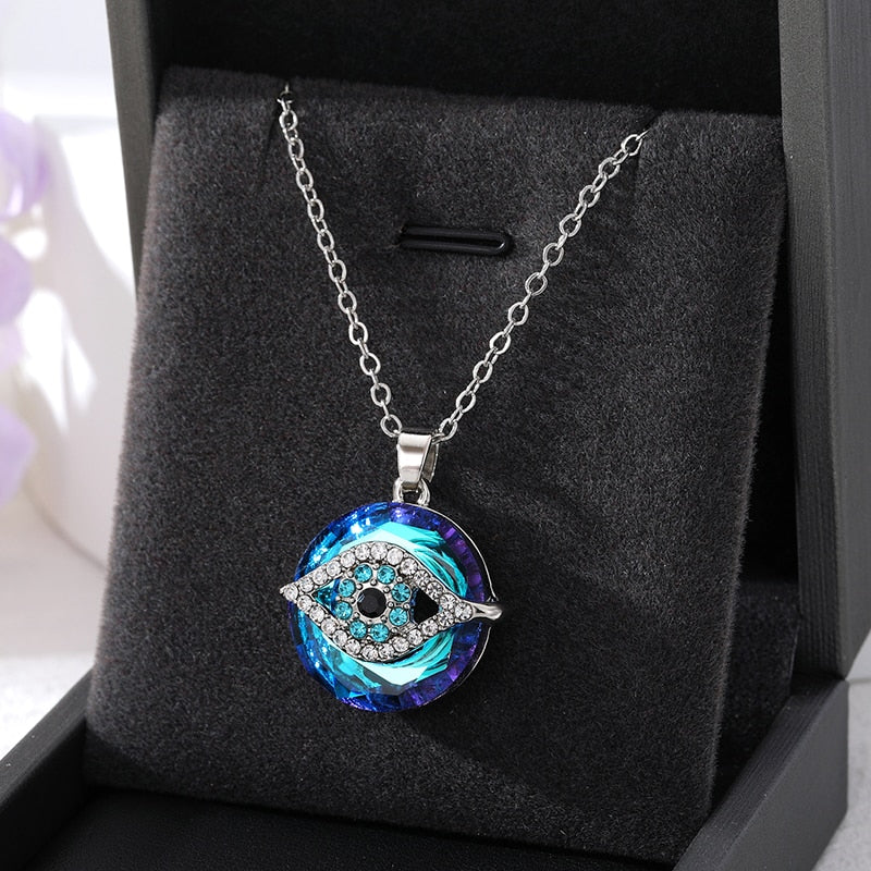 Zircon Hollow Blue Evil Eye Necklace | Crystal Rhinestones