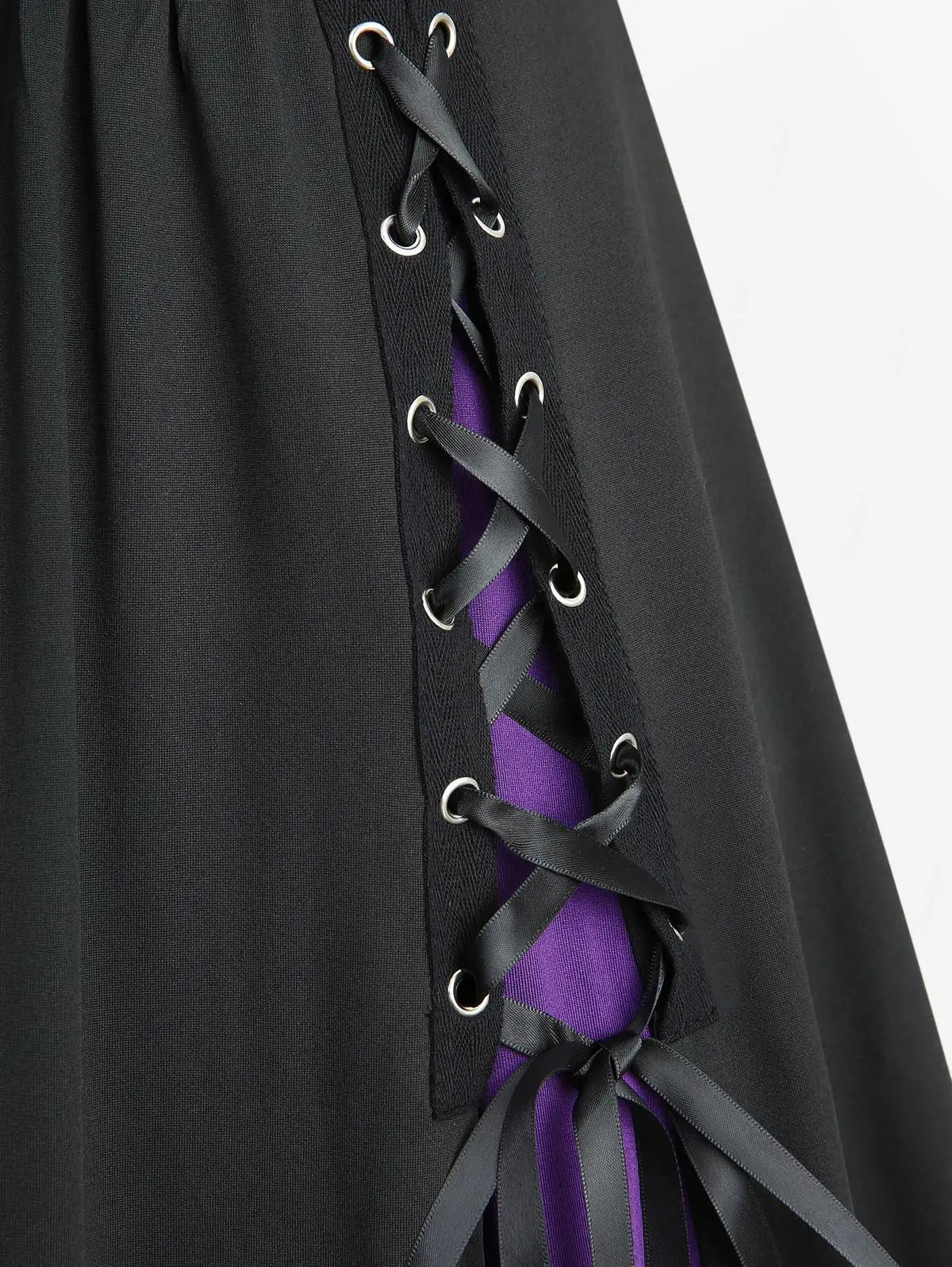 Gothic, Emo Woman's Dress with Belt, Elegant Purple-Black Shoulder Strap Apparel