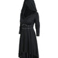 Woman's Gothic Black Medieval Hooded Dress, Dark-Punk Style, Pointed Hat Long Sleeve Dress