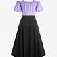 Purple Medieval Woman's Corset Dress, Aesthetic Ruffled Shoulders