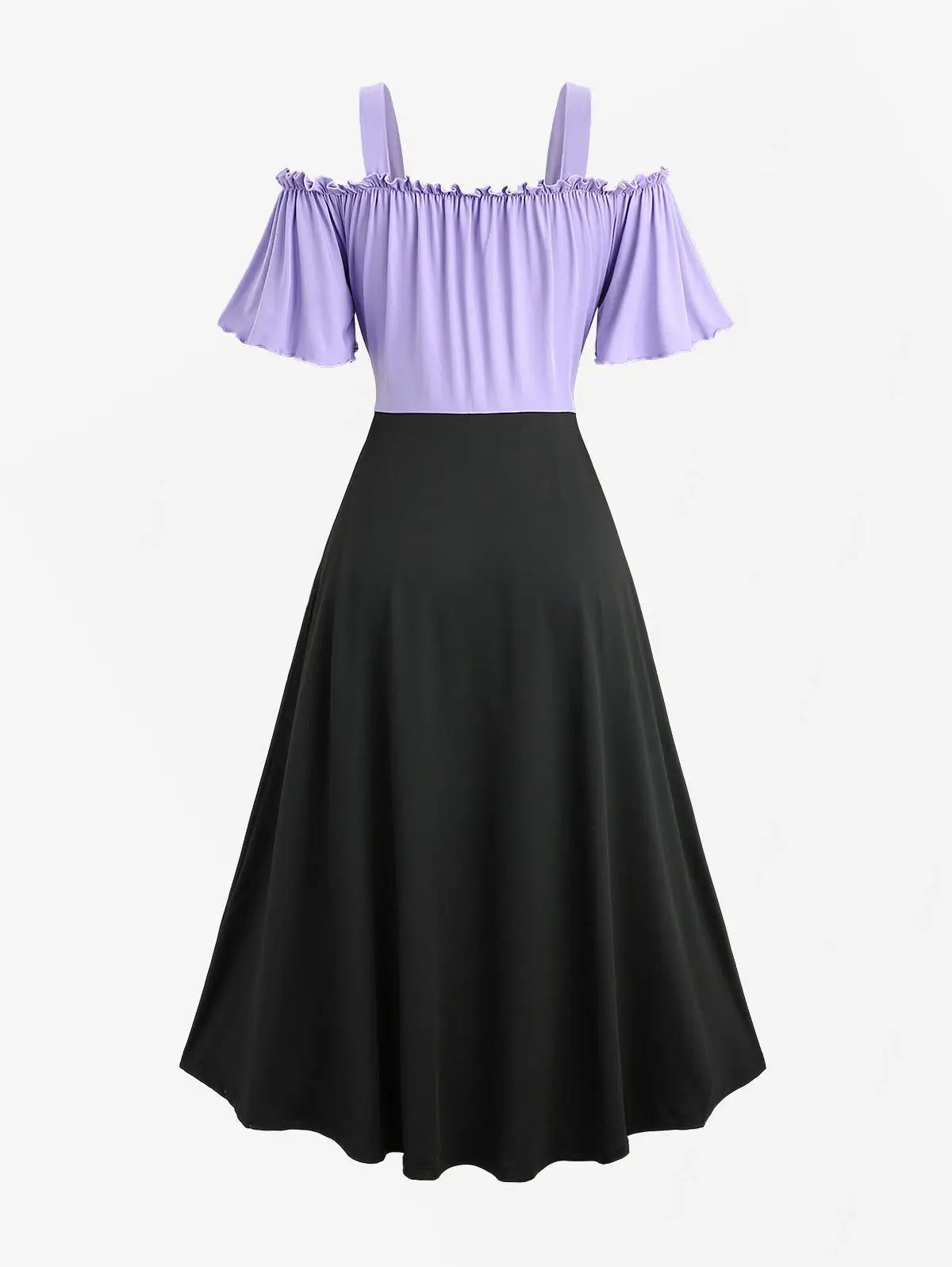 Purple Medieval Woman's Corset Dress, Aesthetic Ruffled Shoulders