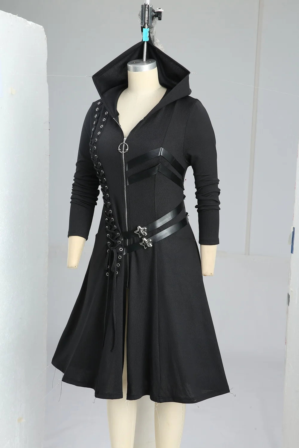 Gothic - Punk Women's Trench Coat, Black Emo, Wicca, Cosplay Apparel