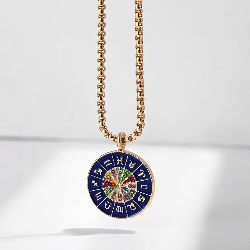 Dainty Evil Eye Hasma Necklace and Colorful Pendant | Zodiac, Horoscope Theme