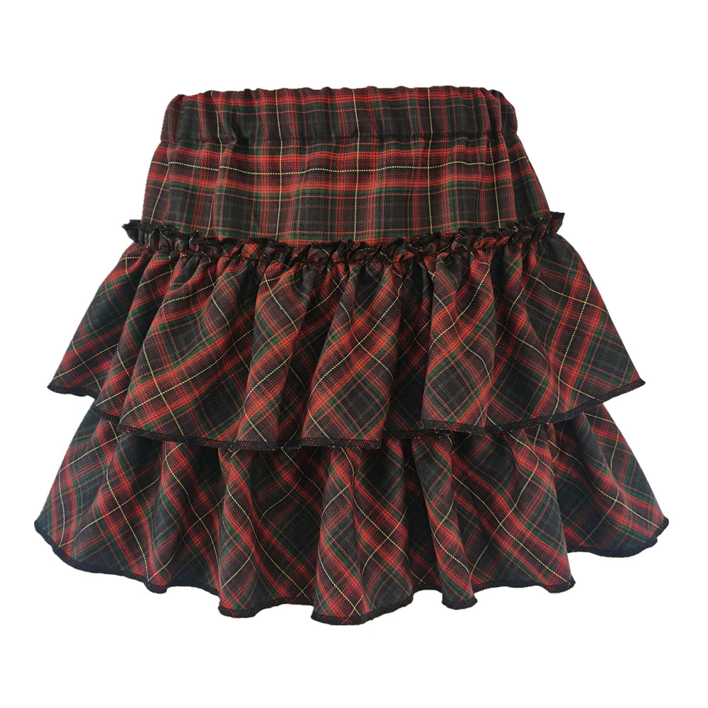 Pink and Red Whimsical Plaid Gothic Mini Skirt, Emo and Whimsigothic Style