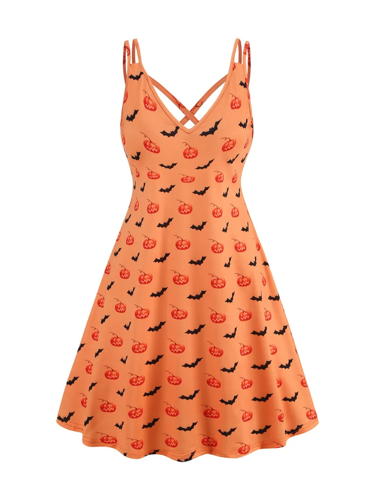 Vintage Witchy Dress | A-Line Spaghetti Strap Camisole | Bats, Halloween