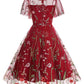 Elegant Floral Embroidered A-Line Dress with Mesh Butterfly Sleeves