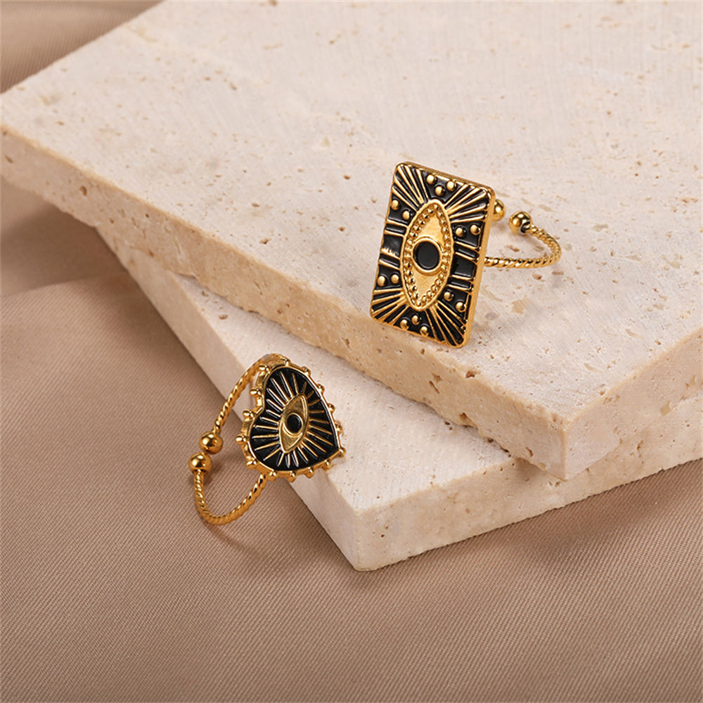 Black Enamel Evil Eye Heart Shaped Ring | Spiritual, Hamsa Style Jewelry
