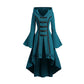 Women's Black, Red, and Blue Grommet Gothic Hooded Top Flare Sleeve Dress